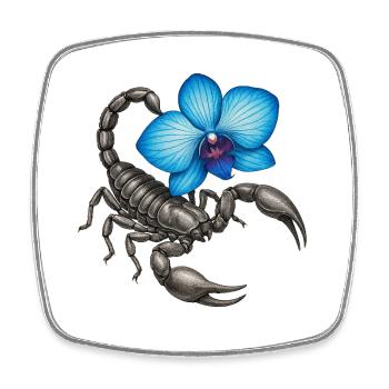 Scorpio with blue orchid - Square fridge magnet - white - Front