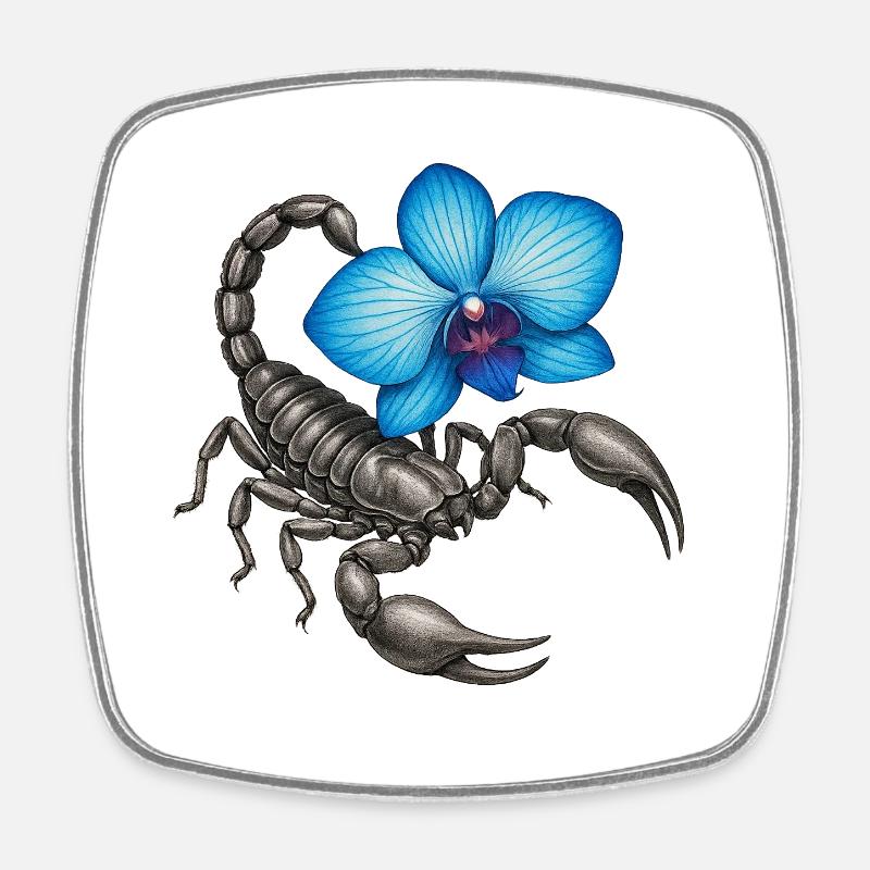 Skorpion mit blauer Orchidee - Viereckiger Kühlschrankmagnet - Weiß