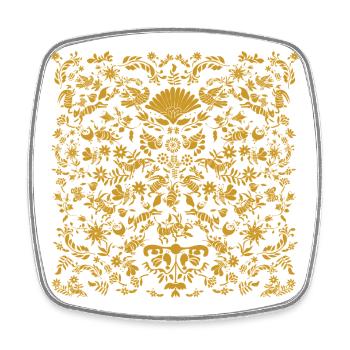 Ornementation Otomi dorée avec motif d’animal ailé - Magnet carré - blanc - Devant