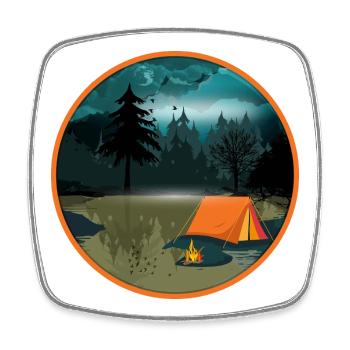 Nachtcamping im Wald mit Lagerfeuer und Zelt - Viereckiger Kühlschrankmagnet - Weiß - Vorne
