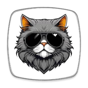 Chat zen avec lunettes de soleil - Magnet carré - blanc - Devant