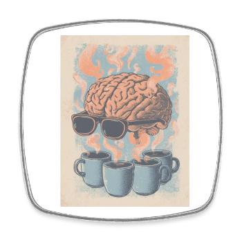 Kaffee = Gehirn an! - Viereckiger Kühlschrankmagnet - Weiß - Vorne