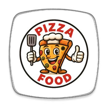 Happy Pizza Lustiger Pizza Koch Cartoon Food Logo - Viereckiger Kühlschrankmagnet - Weiß - Vorne