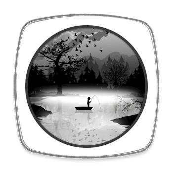 Angler in stiller Naturkulisse – Silhouettenstil - Viereckiger Kühlschrankmagnet - Weiß - Vorne