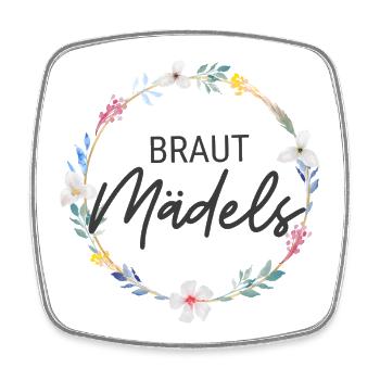 Braut Mädels! Personalisierbar, Blumen-Kranz - Viereckiger Kühlschrankmagnet - Weiß - Vorne