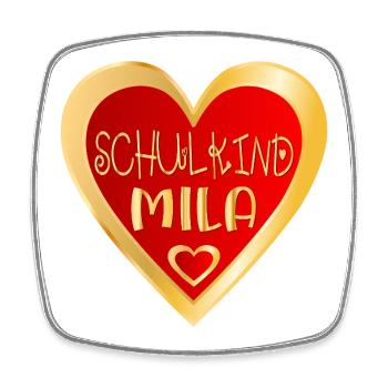 SCHULKIND MILA HERZ - Viereckiger Kühlschrankmagnet - Weiß - Vorne