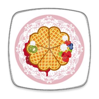 Goldene Waffeln mit Obst und Sahne Motiv - Viereckiger Kühlschrankmagnet - Weiß - Vorne