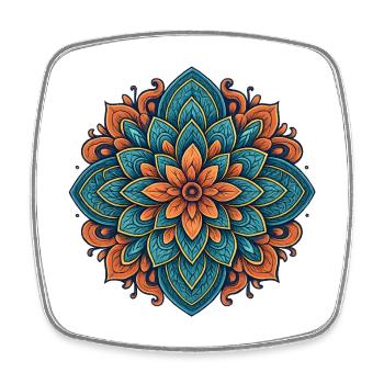 Detaillierte Mandala Blume in Blau und Orange - Viereckiger Kühlschrankmagnet - Weiß - Vorne