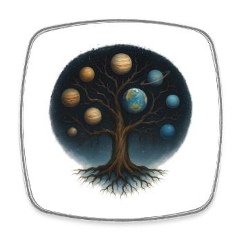 Arbre cosmique avec planète monde - Magnet carré - blanc - Devant
