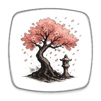 Conception d’arbre de cerisier japonais en fleurs - Magnet carré - blanc - Devant