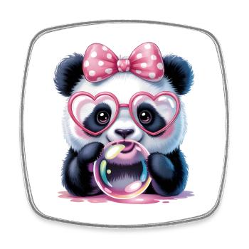 Panda mignon avec des lunettes et une bulle de savon - Magnet carré - blanc - Devant