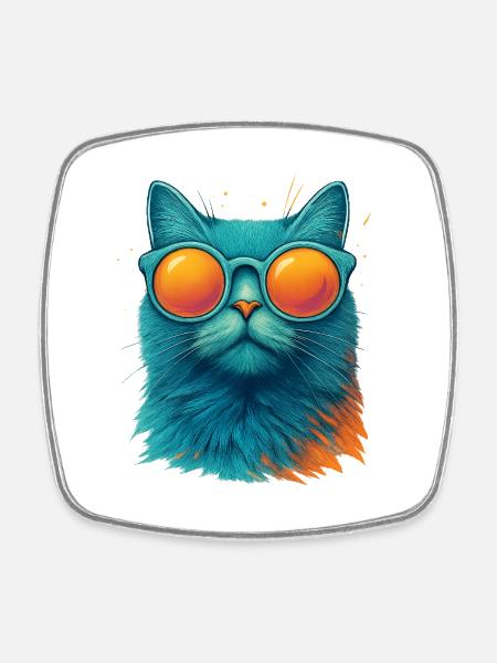 Cool Cat in Sunglasses - Square fridge magnet - white