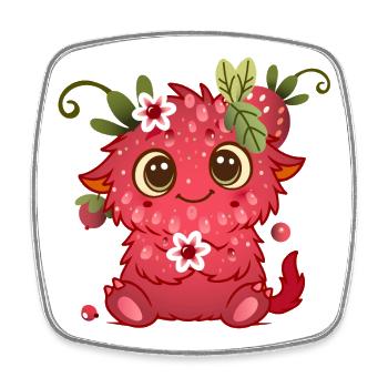 Niedliches Monster im Himbeer-Design - Viereckiger Kühlschrankmagnet - Weiß - Vorne