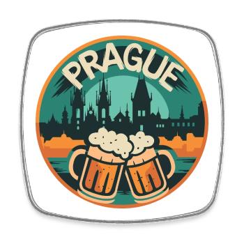 Prag Bier Skyline – Tschechien Souvenir Junggesell - Viereckiger Kühlschrankmagnet - Weiß - Vorne