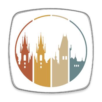 vintage Stadtlogo Prag - Stadtsymbol mit Burg Logo - Viereckiger Kühlschrankmagnet - Weiß - Vorne