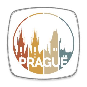 Prague city silhouette vintage colors - castle logo - Square fridge magnet - white - Front