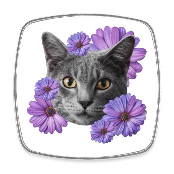 katze mit blumen - Viereckiger Kühlschrankmagnet - Weiß - Vorne