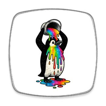 Colorful penguin with paint bucket - Square fridge magnet - white - Front