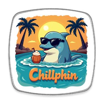 Chillphin – Relax like a dolphin - Square fridge magnet - white - Front
