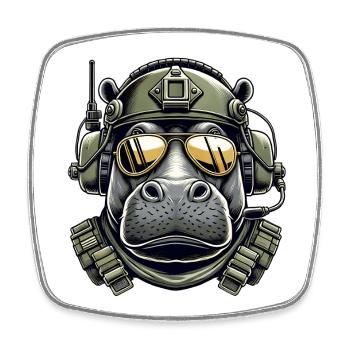 Nilpferd Militär Design - Viereckiger Kühlschrankmagnet - Weiß - Vorne