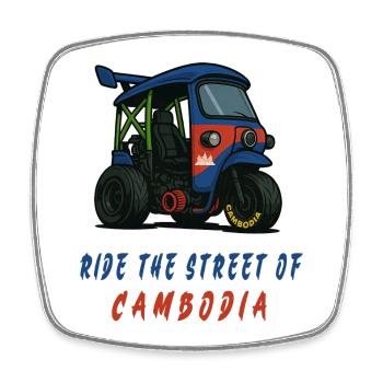 Cambodge Tuk-Tuk Racing - Magnet carré - blanc - Devant