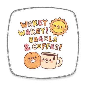 Süße Wakey Wakey Bagels Und Kaffee Und Sonne - Viereckiger Kühlschrankmagnet - Weiß - Vorne