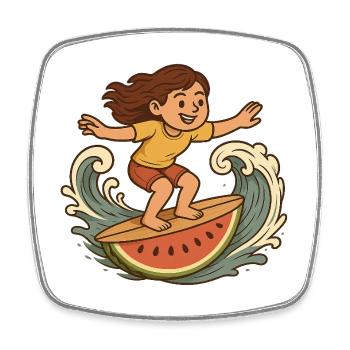 Surfergirl Wassermelone - Viereckiger Kühlschrankmagnet - Weiß - Vorne