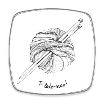 Pom-pom de fil à tricoter et pelote de laine - Magnet carré - blanc - Devant