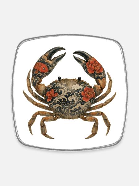 Yakuza Crab – Ink on Shell - Square fridge magnet - white