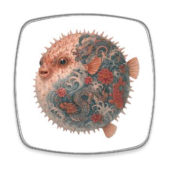 Yakuza Pufferfish – Calme sous pression - Magnet carré - blanc - Devant
