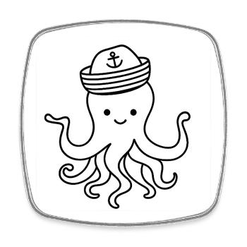 Niedlicher Oktopus mit Ankerhut - Viereckiger Kühlschrankmagnet - Weiß - Vorne