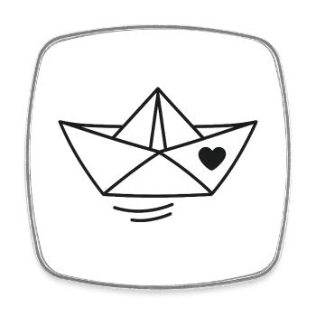 Illustration de bateau en papier coeur - Magnet carré - blanc - Devant