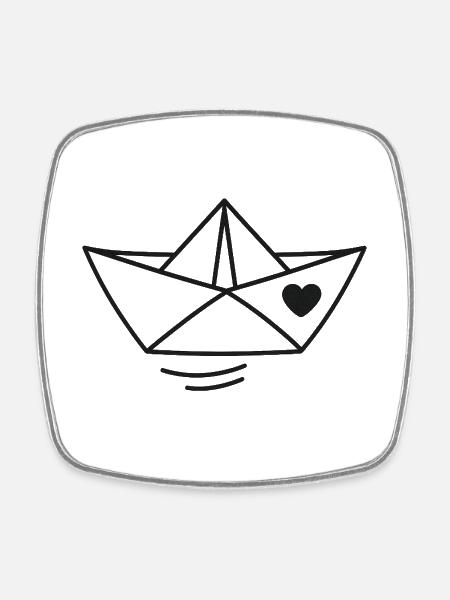 Illustration de bateau en papier coeur - Magnet carré - blanc
