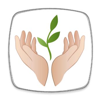 Hands with Plant – Sustainability Nature Motif - Square fridge magnet - white - Front