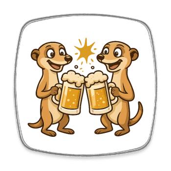 Happy otters with beer - Square fridge magnet - white - Front