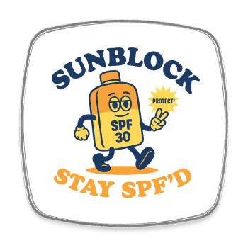 Sunblock Squad – Bleiben Sie mit Lichtschutzfaktor - Viereckiger Kühlschrankmagnet - Weiß - Vorne