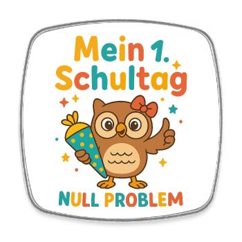 Mein 1. Schultag | Eule mit Schultüte & Schleife - Viereckiger Kühlschrankmagnet - Weiß - Vorne