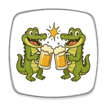 Laughing crocodiles with beer - Square fridge magnet - white - Front
