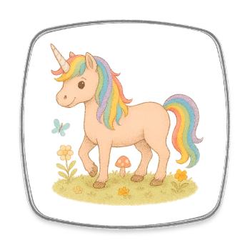 Buntes Einhorn mit Blumen und Schmetterling - Viereckiger Kühlschrankmagnet - Weiß - Vorne