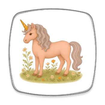 Niedliches Vintage-Einhorn im Blumenfeld - Viereckiger Kühlschrankmagnet - Weiß - Vorne