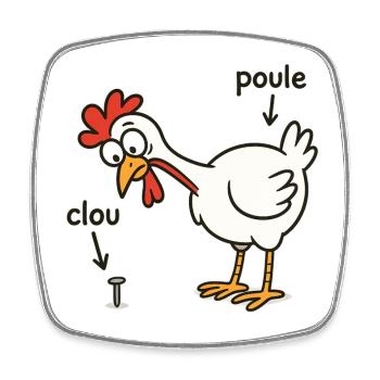 poule trouvant un clou - Magnet carré - blanc - Devant