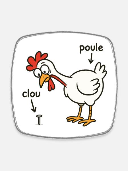poule trouvant un clou - Magnet carré - blanc