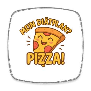 Lustiges Pizzamotiv mit Frage - Viereckiger Kühlschrankmagnet - Weiß - Vorne