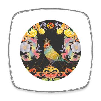 Fantasievoller Vogel mit Krone & Ornamenten - Viereckiger Kühlschrankmagnet - Weiß - Vorne