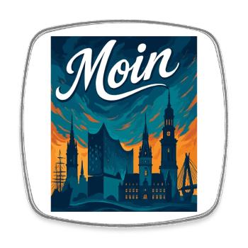 Hamburg Moin Stadt Silhouette maritim Geschenk - Viereckiger Kühlschrankmagnet - Weiß - Vorne