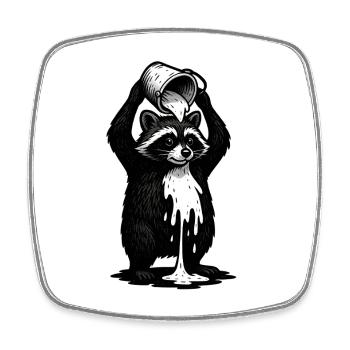 Raccoon with paint bucket - Square fridge magnet - white - Front