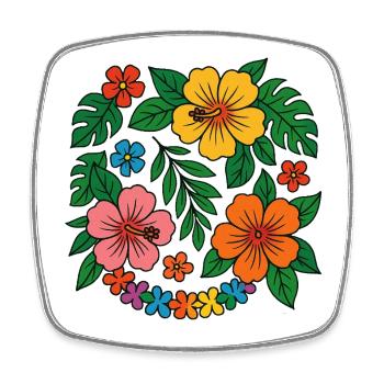 Tropical Hibiscus Floral Pattern - Square fridge magnet - white - Front