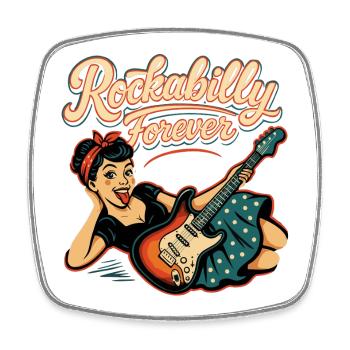 Rockabilly Forever Guitare Electrique Femme Cadeau Années 50 - Magnet carré - blanc - Devant