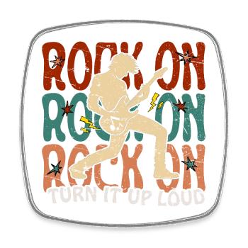 Rock On Electric Guitar Musician Stage Pose - Square fridge magnet - white - Front