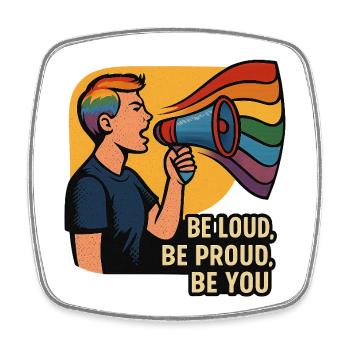 LGBTQ-Regenbogen-Megaphon-Illustration - Viereckiger Kühlschrankmagnet - Weiß - Vorne